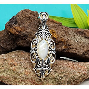 Carolyn Pollack Relios 925 SS + Brass Mother of Pearl 2.6" Enhancer Pendant 26g